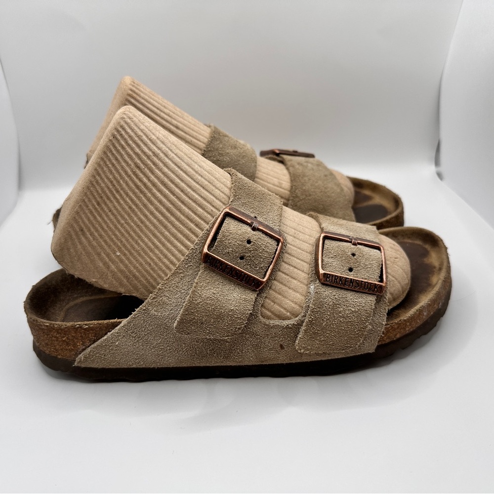 Birkenstock Arizona Sandals Taupe Suede Soft Footbed Women’s Size US 6/6.5 Eu 37
